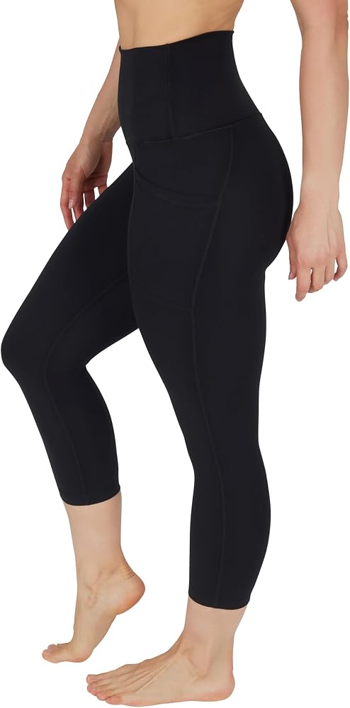 High Waist Squat Proof Yoga Capri Leggings with Side Pockets for Women — Black Lux Super High Waist With Pocket