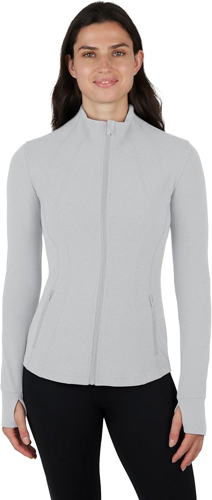Full-Zip Lightweight Hooded Running Workout Yoga Lux Jacket with Pockets — Heather Light Grey