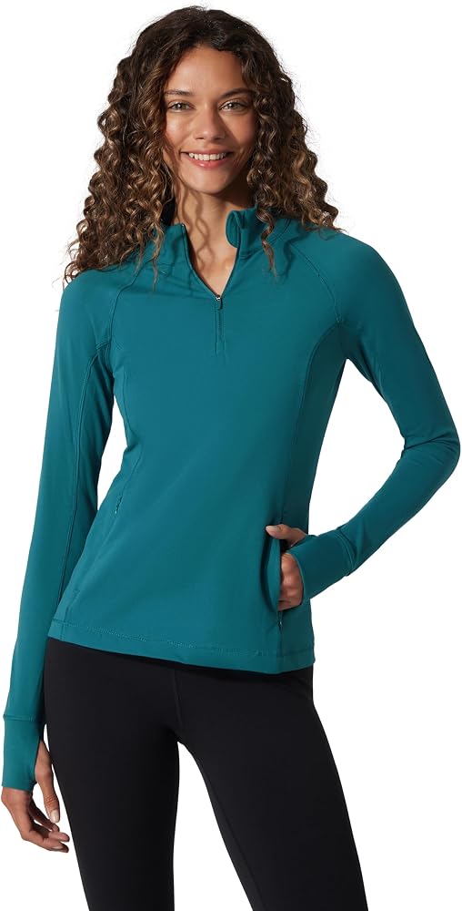 Half Zip Lightweight Workout Long Sleeve Athletic Jacket with Front Pockets and Thumbholes — Pacific