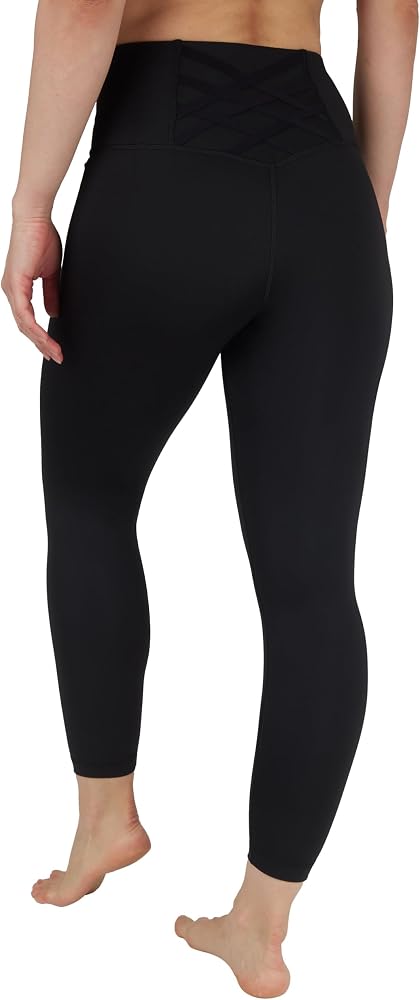 High Waist Ankle Legging Squat Proof Criss Cross V-Back Pant — Black