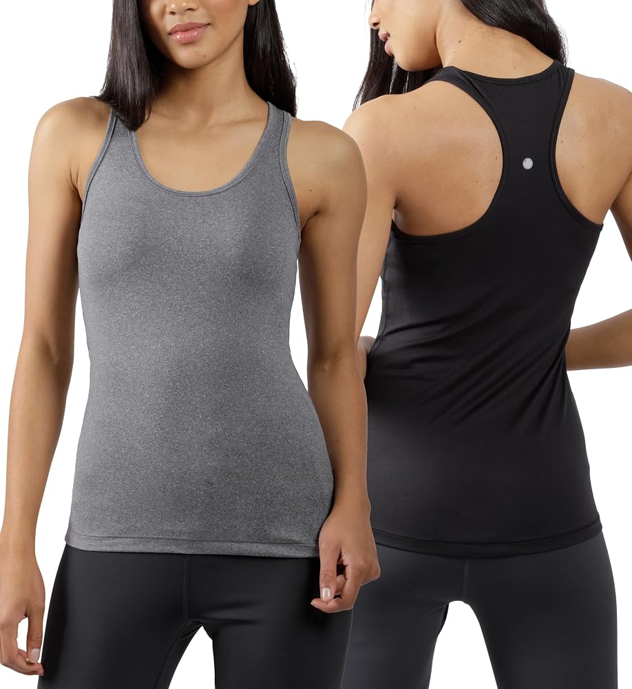 Womens Lightweight Tank Top Soft Racerback Workout Yoga Sleeveless Quick Dry Top — Htr Charcoal/Black