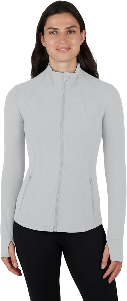 Womens Ultra Soft Lightweight Full Zip Yoga Jacket with Pockets — Heather Light Grey Nude Tech