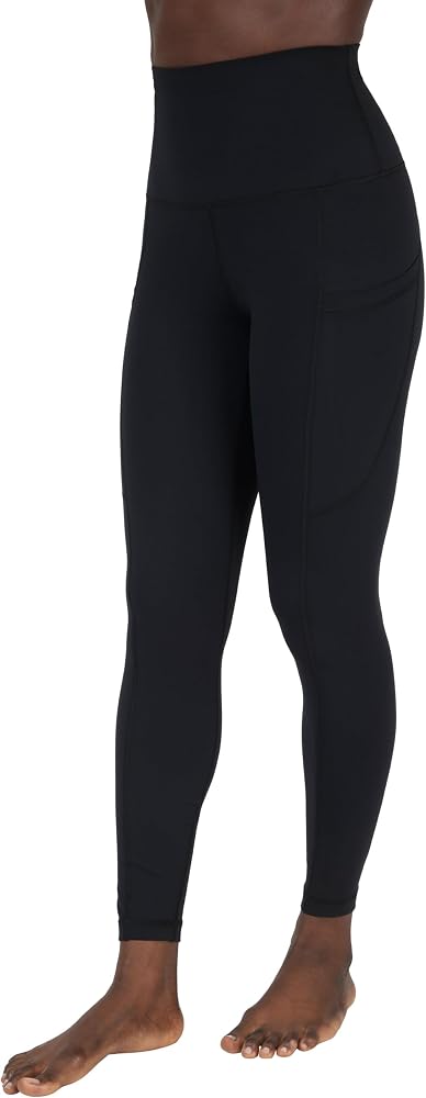 Womens High Waisted Yoga Legging Elastic Free Squat Proof Ankle Length Lux Workout Pant — Black W/Pocket Super High Waist
