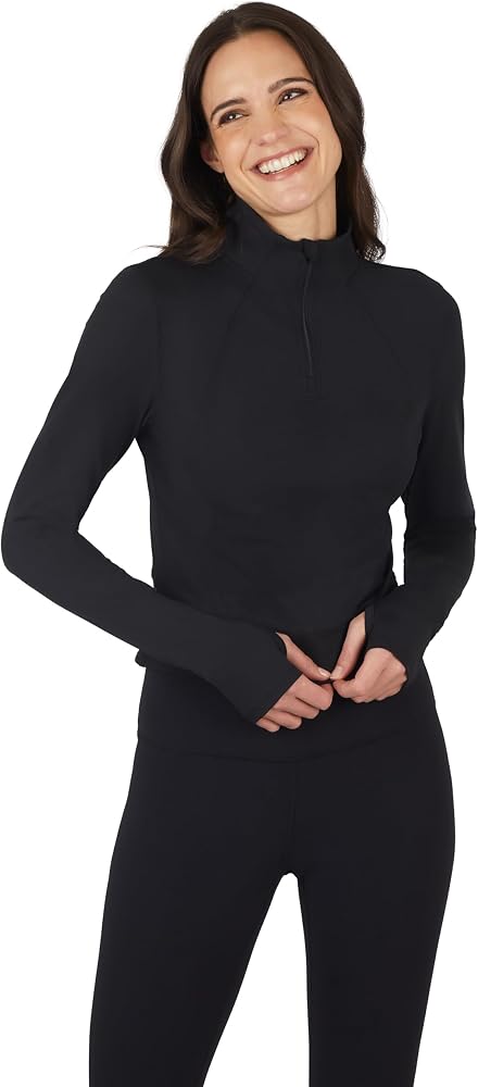 Womens Lux Crosstrain Everyday Half Zip Jacket with Thumbholes — Black