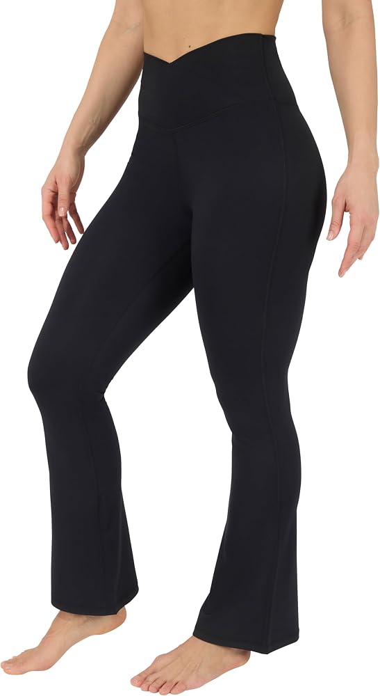 Womens Flare Legging Crossover High Waisted Squat Proof Bootcut Yoga Pant 29"/31.5" — Black 31.5