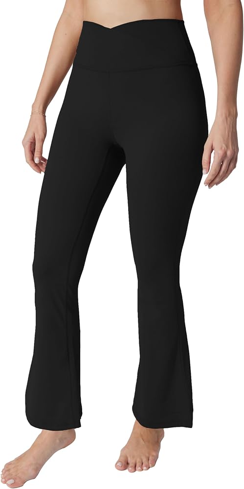 Cropped Flared Legging High Waisted Bootcut Tummy Control Wide Leg Pants for Women — Black